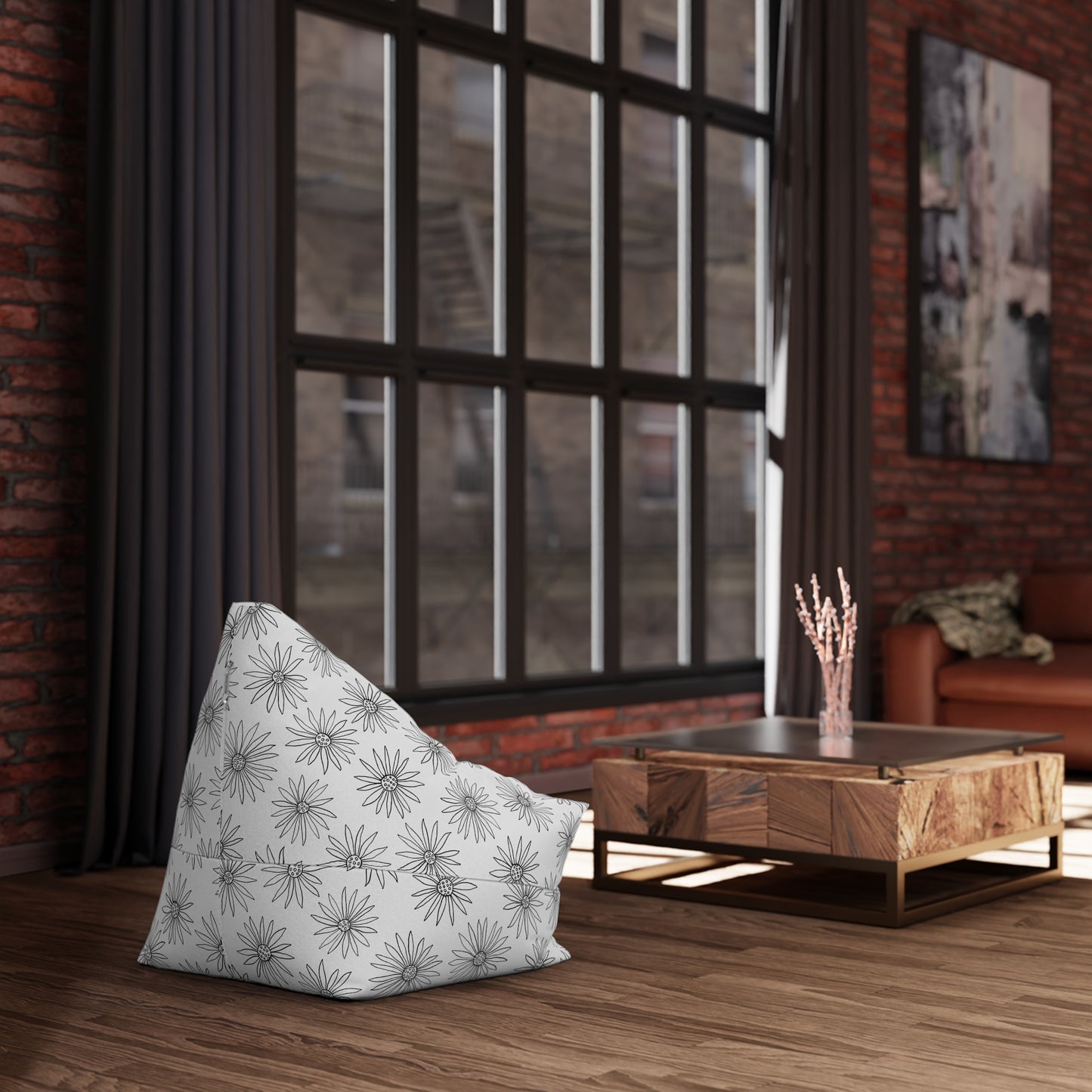 Monochrome Daisy Bean Bag Chair Cover