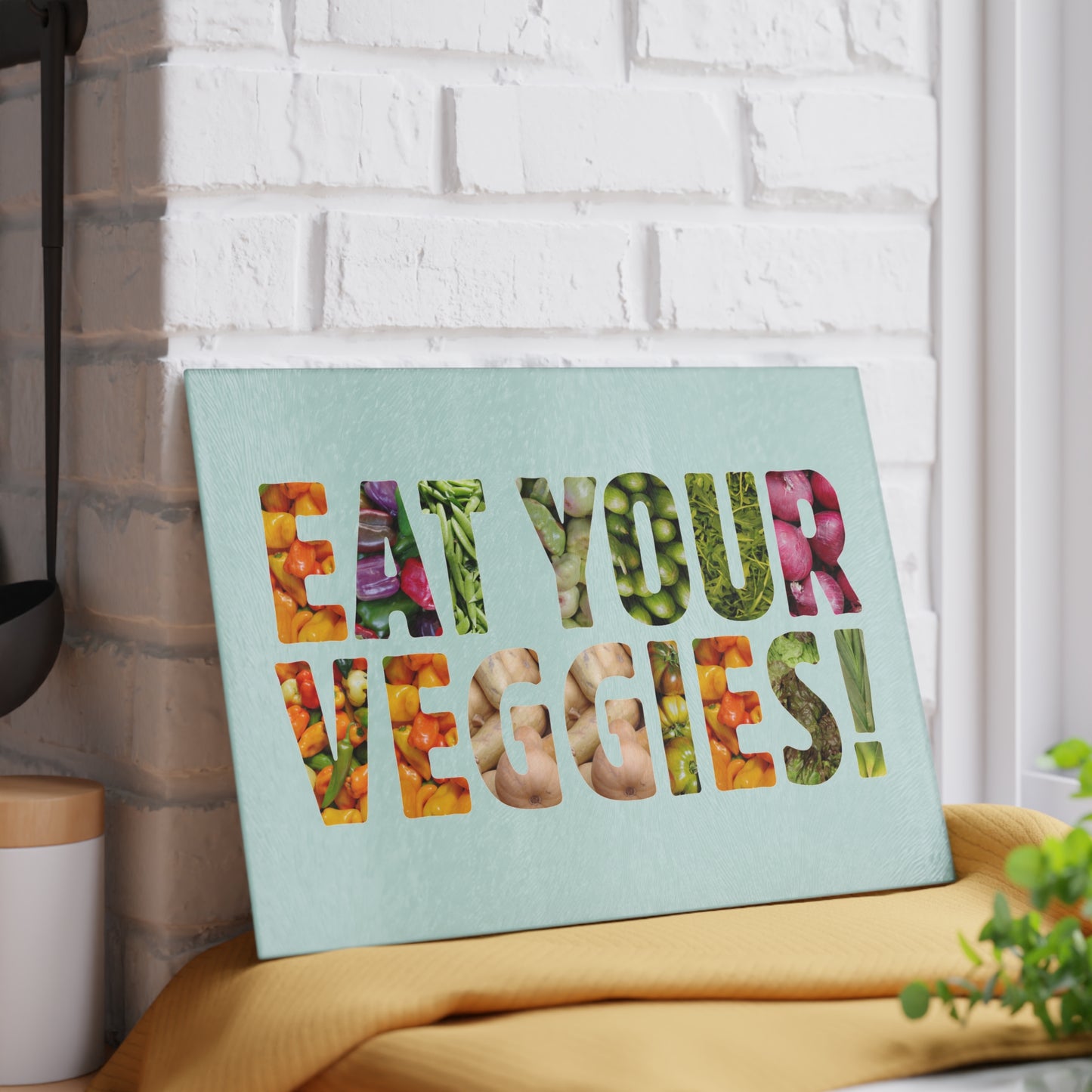 "Eat Your Veggies!" Glass Cutting Board