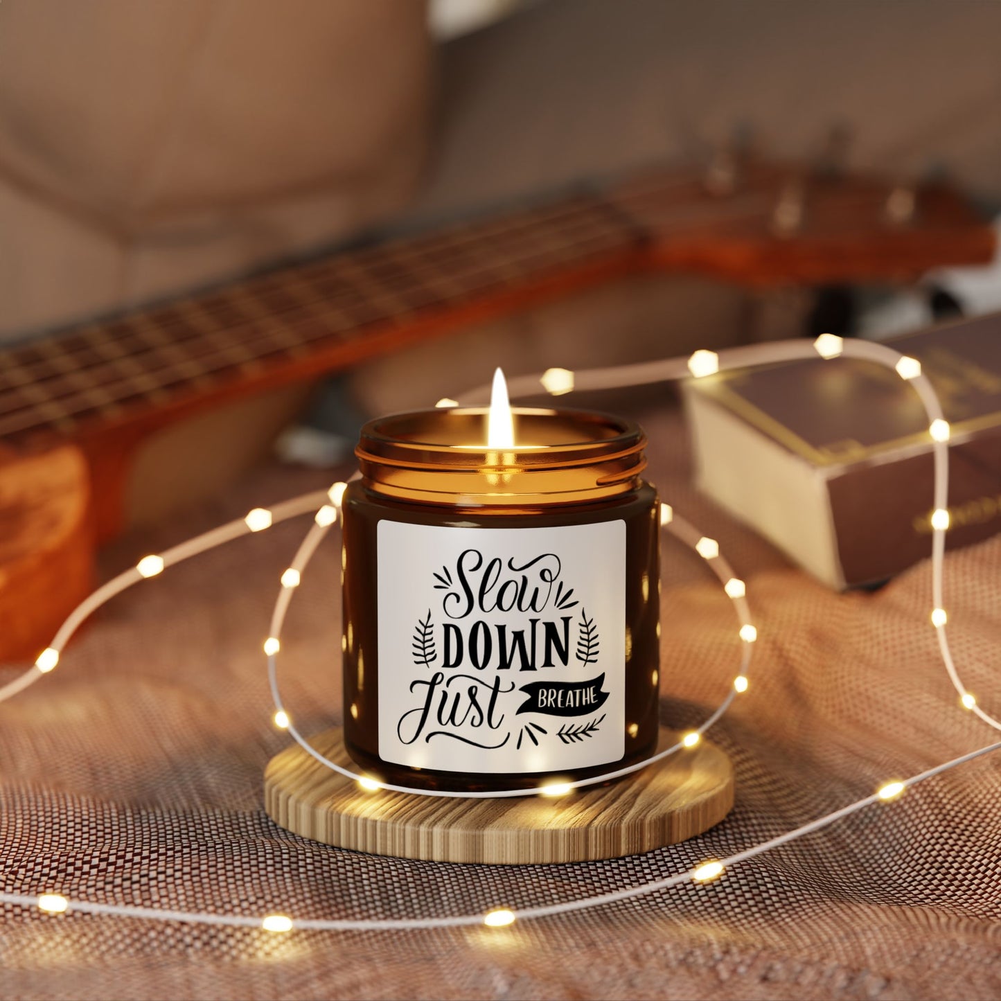 “Slow Down, Just Breathe” Soy Candle – 9oz Amber Glass Jar
