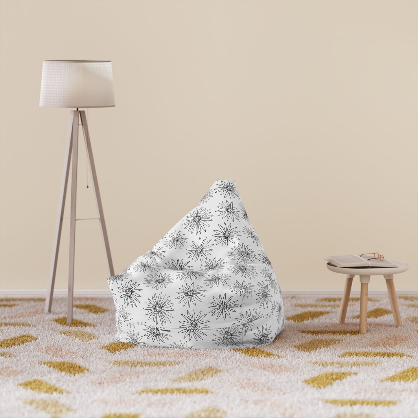 Monochrome Daisy Bean Bag Chair Cover