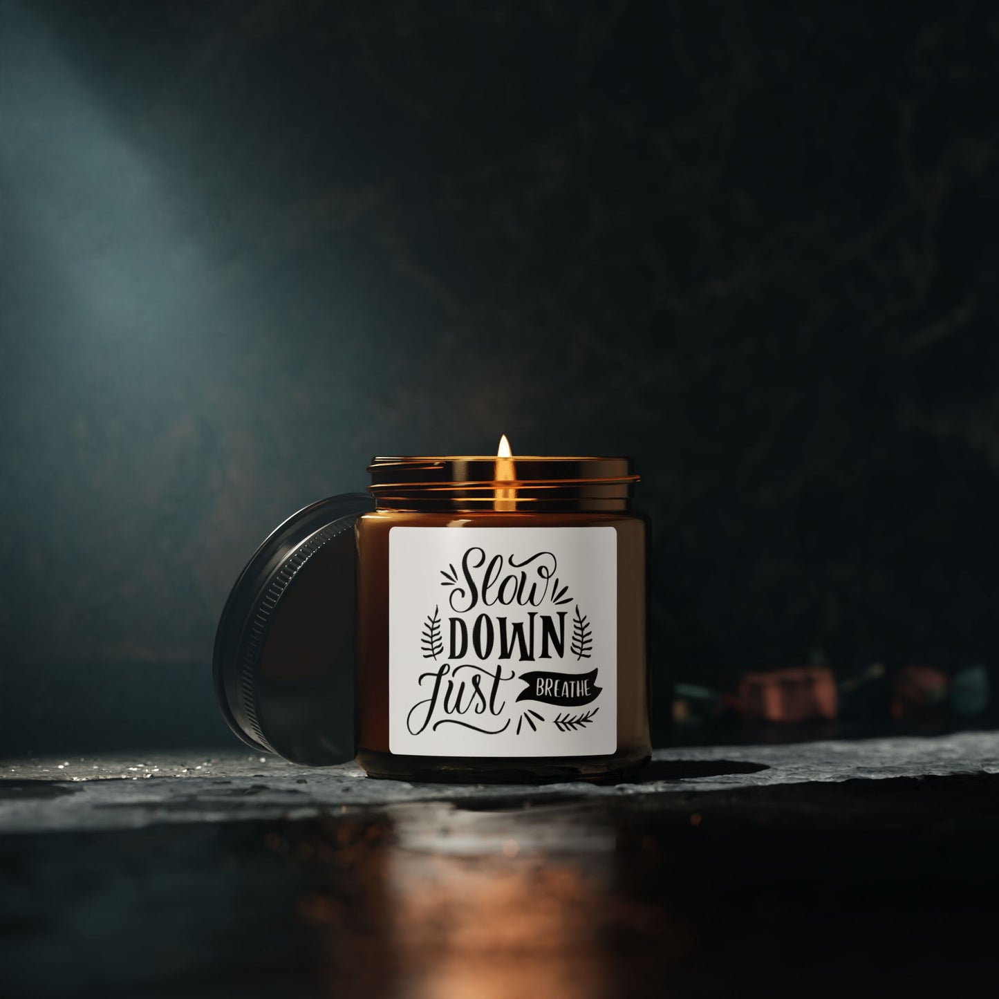 “Slow Down, Just Breathe” Soy Candle – 9oz Amber Glass Jar
