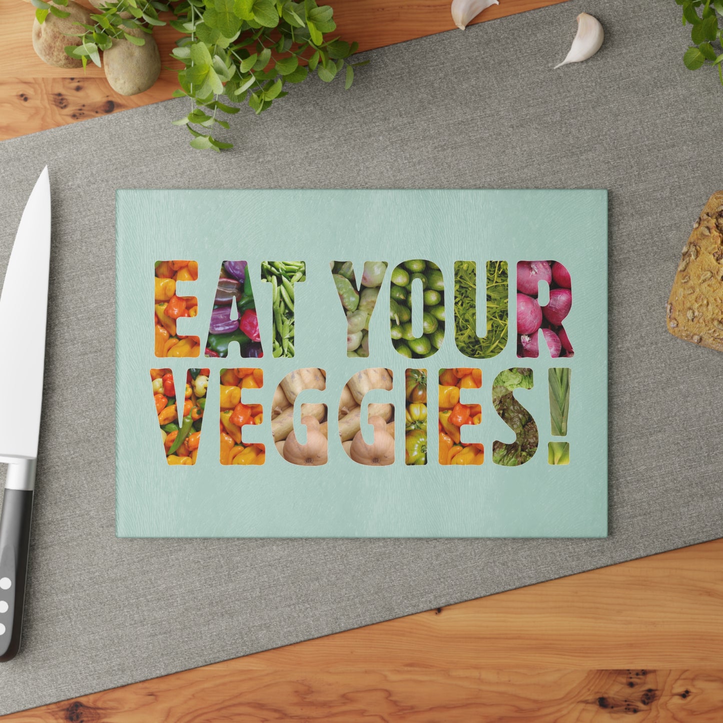 "Eat Your Veggies!" Glass Cutting Board